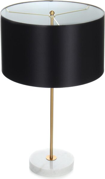 Lampada da tavolo Padiro, dimensioni 35 x 35 x 65 cm - disponibile in nero, oro e bianco - realizzata in tessuto, metallo e marmo - con paralume rotondo in tessuto