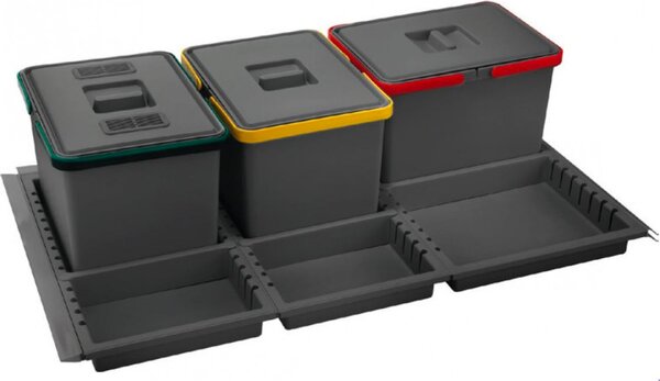 Elletipi Pattumiera Sottolavello Estraibile per Cassetto Cucina 3 Contenitori spazzatura 12+12+12 Litri in Plastica - PTC22 09050 1FC97 PPV Metropo