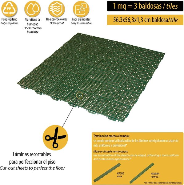 ArtPlast Pavimento da Esterno Drenante in Polipropilene Dimensioni 56x56 cm colore Verde - P56PVD