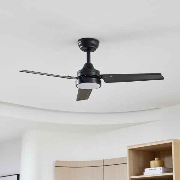 Ventilatore da soffitto LED Aerallo, nero, CCT, silenzioso - Lindby Lindby, Aerallo, Nero, Soggiorno, Metallo, Moderno