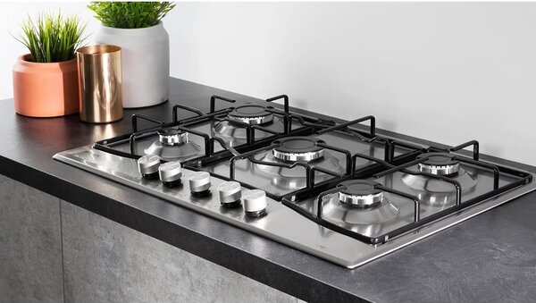Hotpoint Ariston PCN 752 T/IX/HA Piano Cottura 5 Fuochi a Gas 75 cm (1 Bruciatore Tripla Corona) colore Inox