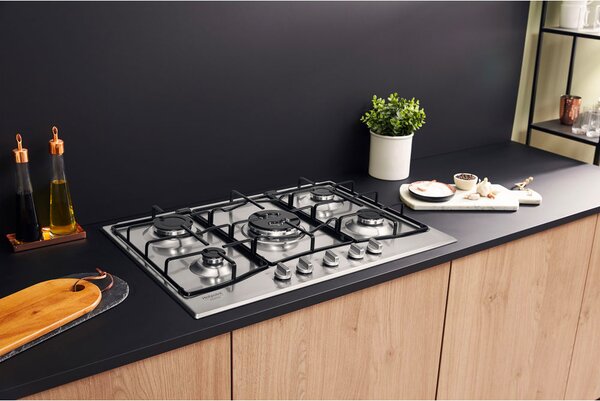 Hotpoint Ariston PCN 751 T/IX/HA Piano Cottura 5 Fuochi a Gas 75 cm (1 Bruciatore Tripla Corona) colore Inox