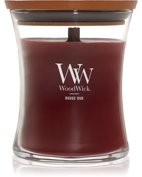 Woodwick Opulent Wood Rouge Oud candela profumata con stoppino in legno 275 g