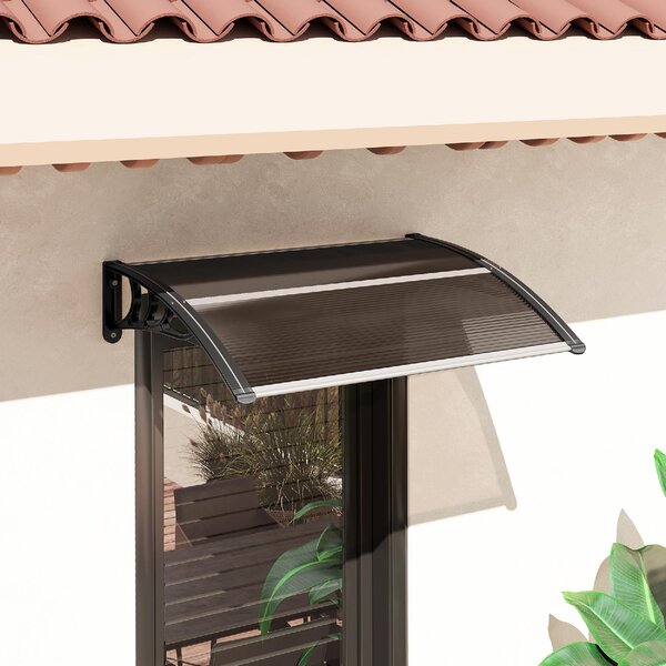 VivaGarden Pensilina da Esterno Impermeabile e Anti-UV in PC, PP e Alluminio Tettoia per Esterno 75x100x23 cm colore Marrone e Nero
