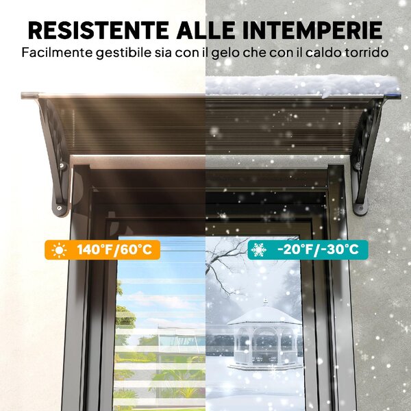 VivaGarden Pensilina da Esterno Impermeabile e Anti-UV in PC, PP e Alluminio Tettoia per Esterno 75x100x23 cm colore Marrone e Nero