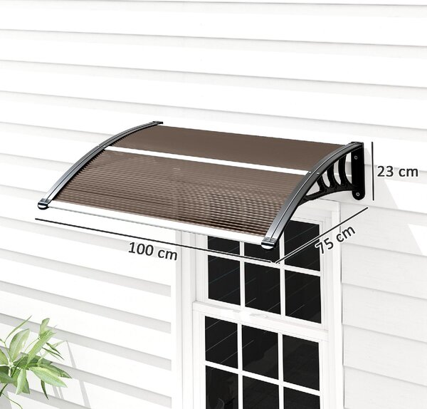 VivaGarden Pensilina da Esterno Impermeabile e Anti-UV in PC, PP e Alluminio Tettoia per Esterno 75x100x23 cm colore Marrone e Nero