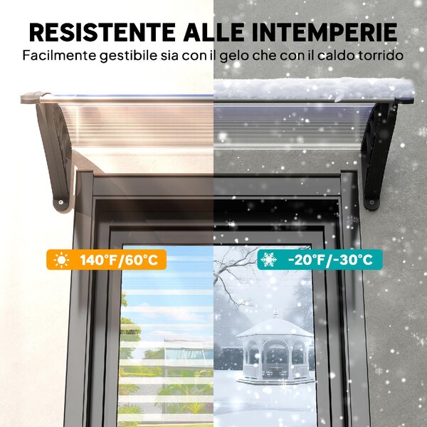 VivaGarden Pensilina da Esterno Impermeabile e Anti-UV in PC, PP e Alluminio Tettoia per Esterno 75x100x23 cm colore Trasparente e Nero