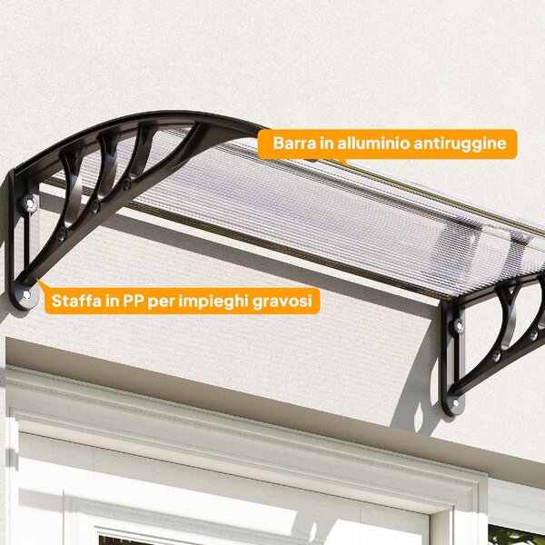 VivaGarden Pensilina da Esterno Impermeabile e Anti-UV in PC, PP e Alluminio Tettoia per Esterno 75x100x23 cm colore Trasparente e Nero