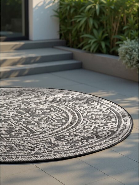 Tappeto da interno/esterno rotondo bianco e nero ø 160 cm Duet Kona – NORTHRUGS