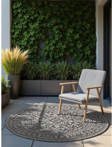 Tappeto da interno/esterno rotondo bianco e nero ø 160 cm Duet Kona – NORTHRUGS