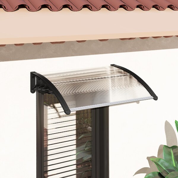 VivaGarden Pensilina da Esterno Impermeabile e Anti-UV in PC, PP e Alluminio Tettoia per Esterno 75x100x23 cm colore Trasparente e Nero