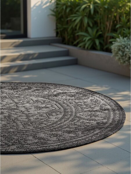 Tappeto da interno/esterno rotondo bianco e nero ø 160 cm Duet Kona – NORTHRUGS