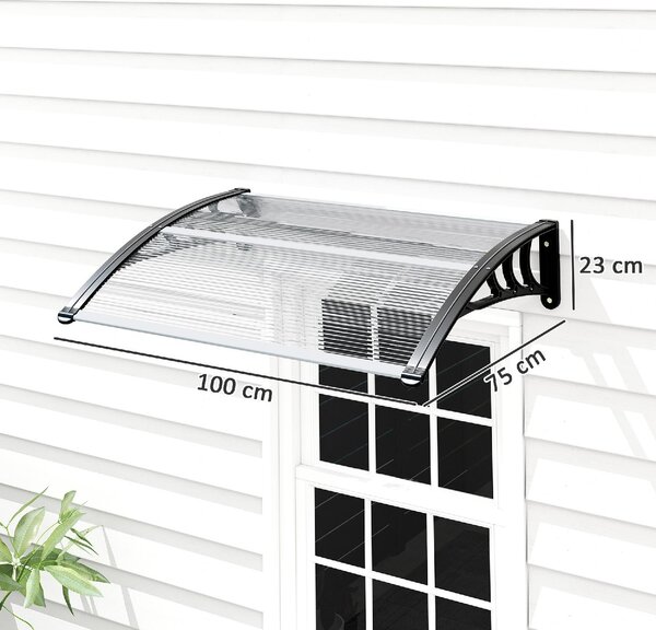 VivaGarden Pensilina da Esterno Impermeabile e Anti-UV in PC, PP e Alluminio Tettoia per Esterno 75x100x23 cm colore Trasparente e Nero