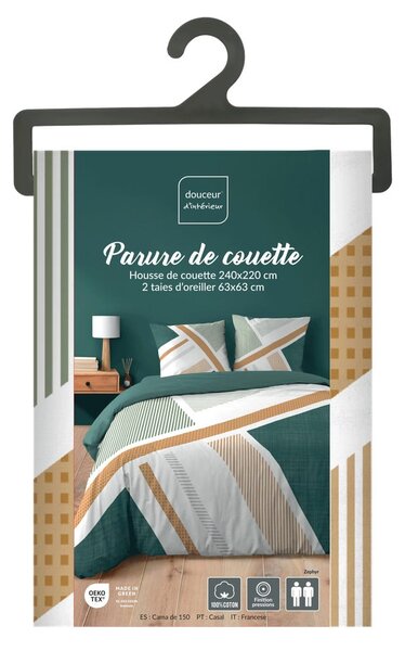Set copripiumino e federa bianco in cotone per letto matrimoniale ed esteso 240x220 cm Zephyr – douceur d'intérieur