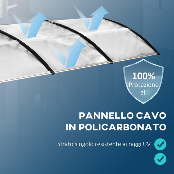 VivaGarden Pensilina da Esterno in Policarbonato Alluminio e PP Tettoia per Esterno 122x89x24 cm colore Trasparente