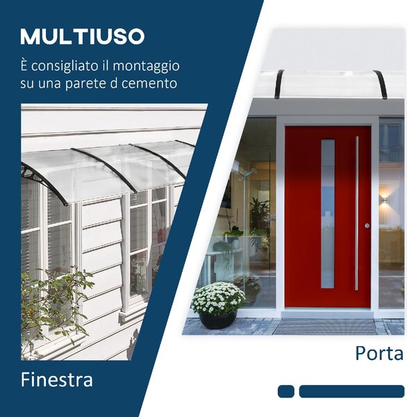 VivaGarden Pensilina da Esterno in Policarbonato Alluminio e PP Tettoia per Esterno 122x89x24 cm colore Trasparente