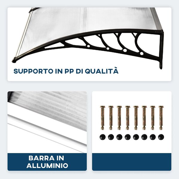VivaGarden Pensilina da Esterno in Policarbonato Alluminio e PP Tettoia per Esterno 122x89x24 cm colore Trasparente