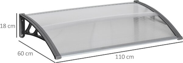 VivaGarden Pensilina da Esterno in Policarbonato Alluminio e PP Tettoia per Esterno 110x60x18 cm colore Trasparente