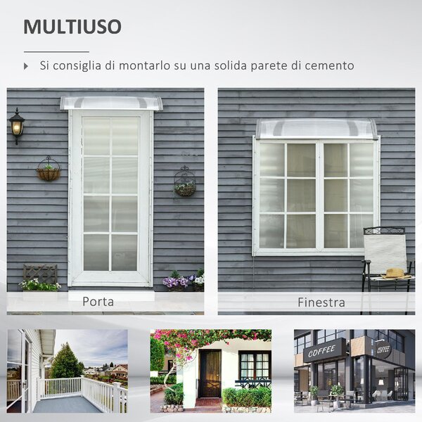 VivaGarden Pensilina da Esterno in Policarbonato Alluminio e PP Tettoia per Esterno 110x60x18 cm colore Trasparente
