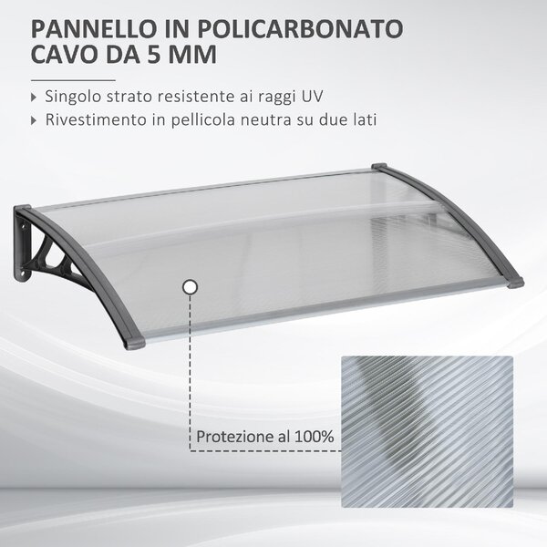 VivaGarden Pensilina da Esterno in Policarbonato Alluminio e PP Tettoia per Esterno 110x60x18 cm colore Trasparente