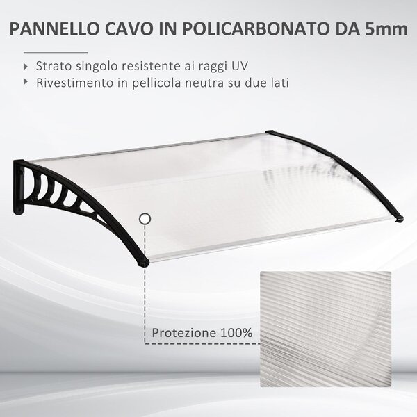 VivaGarden Pensilina da Esterno in Policarbonato Alluminio e PP Tettoia per Esterno 122x89x24 cm colore Trasparente