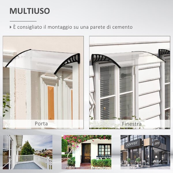 VivaGarden Pensilina da Esterno in Policarbonato Alluminio e PP Tettoia per Esterno 122x89x24 cm colore Trasparente