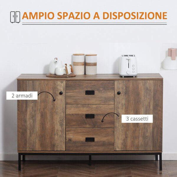 Credenza Moderna HOMCOM Con 3 Cassetti E 2 Ante - 90x32x80 Cm Bianco/Legno - Foto 6