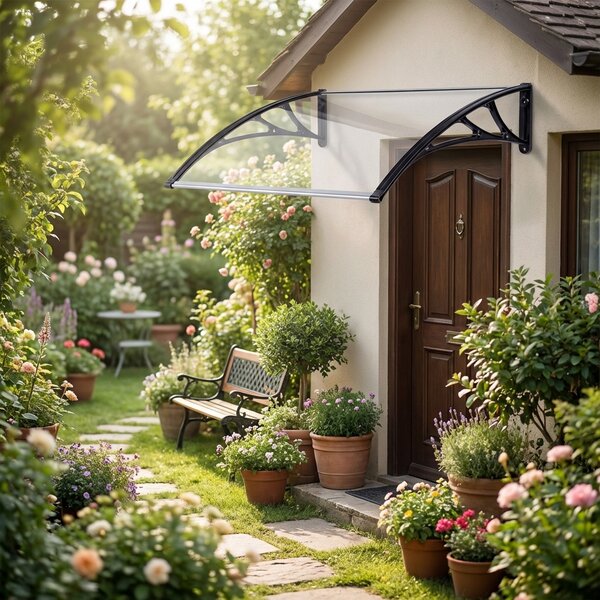 VivaGarden Pensilina da Esterno in Policarbonato e ABS Tettoia per Esterno 100x120 cm colore Trasparente - Salta