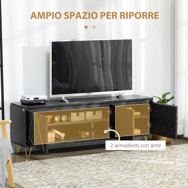 HOMCOM Mobile Porta TV fino a 65" con Armadietti e Ante a Chiusura Ammortizzata, 147x35x52cm, Nero|Aosom