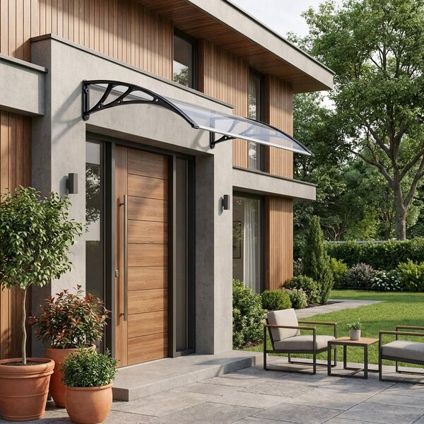 VivaGarden Pensilina da Esterno in Policarbonato e ABS Tettoia per Esterno 80x100 cm colore Trasparente - Salta