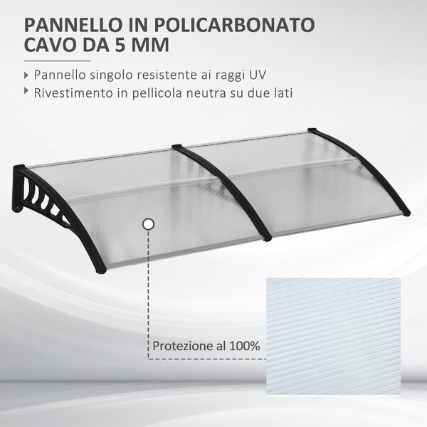 VivaGarden Pensilina da Esterno in Policarbonato e Alluminio Tettoia per Esterno 200x100x26cm colore Trasparente