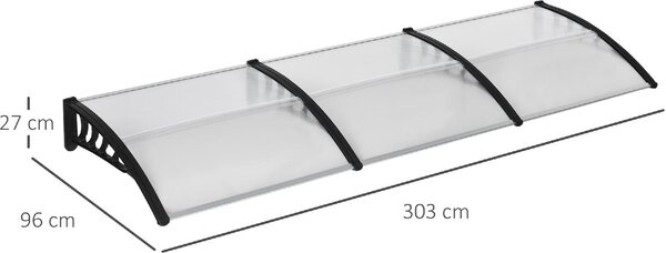 VivaGarden Pensilina da Esterno in Policarbonato e Alluminio Tettoia per Esterno 303x96x27 cm colore Nero/Trasparente