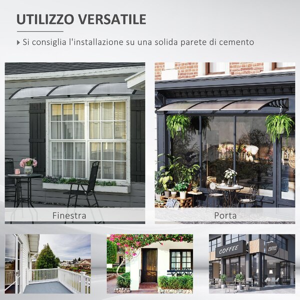 VivaGarden Pensilina da Esterno in Policarbonato e Alluminio Tettoia per Esterno 303x96x27 cm colore Nero/Trasparente