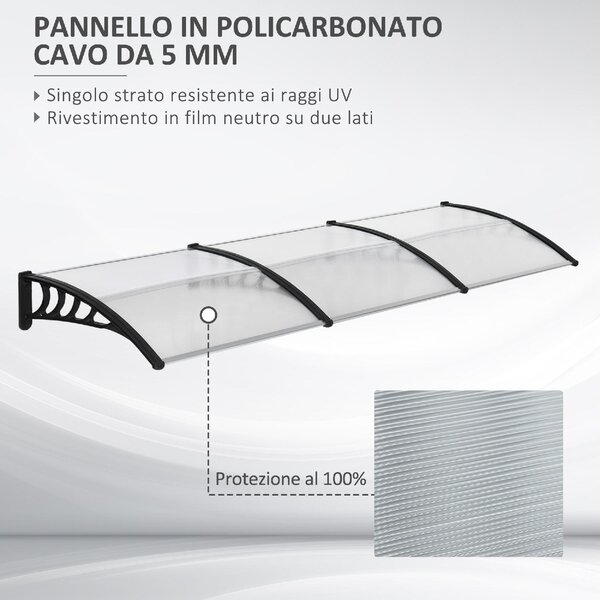 VivaGarden Pensilina da Esterno in Policarbonato e Alluminio Tettoia per Esterno 303x96x27 cm colore Nero/Trasparente