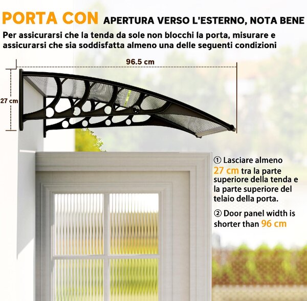 VivaGarden Pensilina da Esterno in Policarbonato per Porte e Finestre 103x96.5x27 cm colore Trasparente