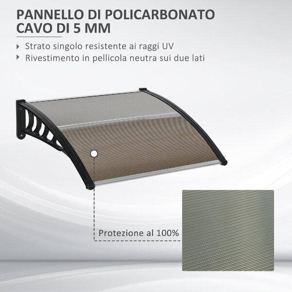 VivaGarden Pensilina da Esterno in Policarbonato Tettoia per Esterno 100x100 cm colore Marrone