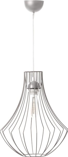 Lampada a sospensione Padiro, 32 x 32 x 40 cm, color argento, realizzata in filo di acciaio con diffusore a forma di arco aperto