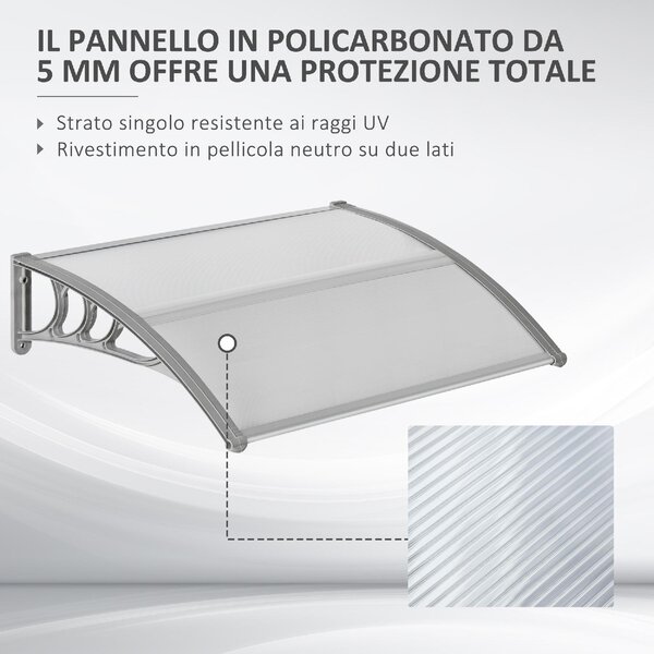 VivaGarden Pensilina da Esterno in Policarbonato Tettoia per Esterno 100x80 cm colore Argento