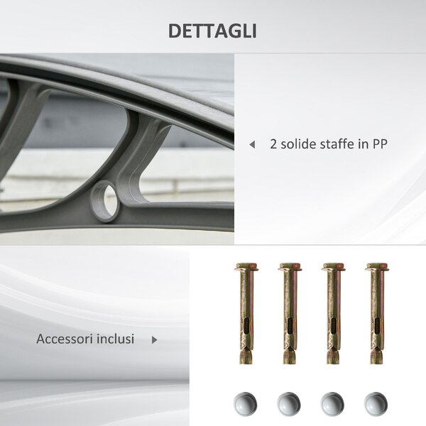 VivaGarden Pensilina da Esterno in Policarbonato Tettoia per Esterno 100x80 cm colore Argento