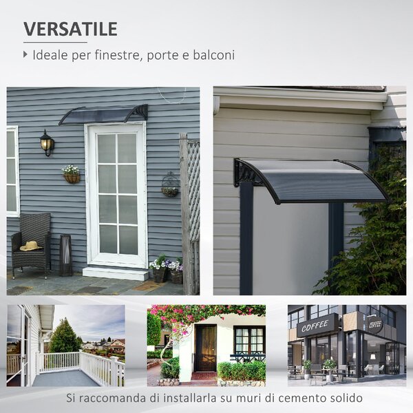 VivaGarden Pensilina da Esterno in Policarbonato Tettoia per Esterno 100x80 cm colore Nero