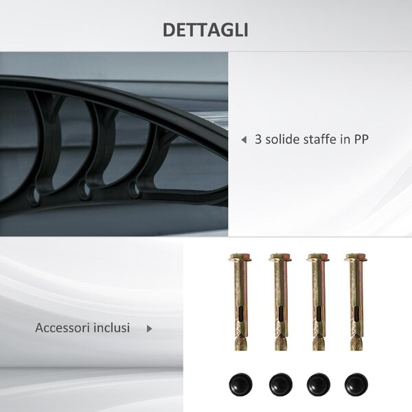 VivaGarden Pensilina da Esterno in Policarbonato Tettoia per Esterno 100x80 cm colore Nero