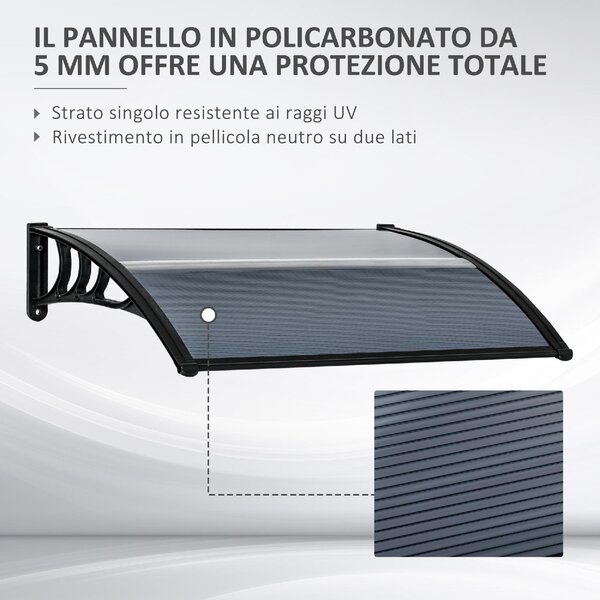 VivaGarden Pensilina da Esterno in Policarbonato Tettoia per Esterno 100x80 cm colore Nero