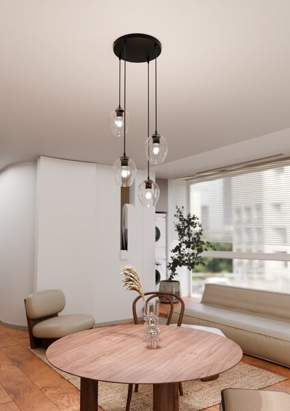 Lampadario a Sospensione ISTAR 4 PREMIUM 4xE27 in Acciaio e Vetro