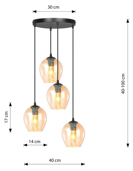 Lampadario a Sospensione ISTAR 4 PREMIUM 4xE27 in Acciaio e Vetro