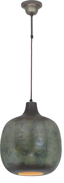 Lampada a sospensione Padiro, dimensioni 34 x 38 x 38 cm, finitura bronzo scuro, realizzata in ferro, con paralume arrotondato dall'aspetto patinato
