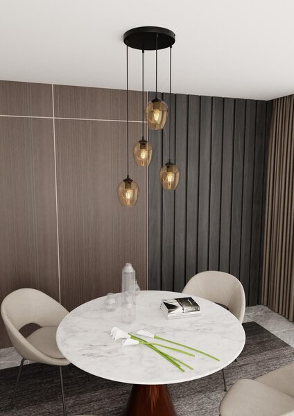 Lampadario a Sospensione ISTAR 4 PREMIUM 4xE27 in Acciaio e Vetro