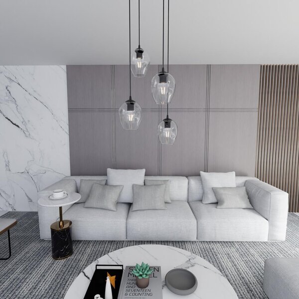 Lampadario a Sospensione ISTAR 4 PREMIUM 4xE27 in Acciaio e Vetro
