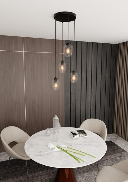 Lampadario a Sospensione ISTAR 4 PREMIUM 4xE27 in Acciaio e Vetro
