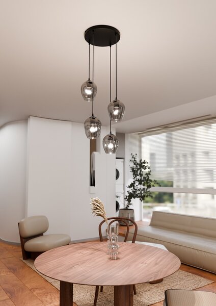 Lampadario a Sospensione ISTAR 4 PREMIUM 4xE27 in Acciaio e Vetro