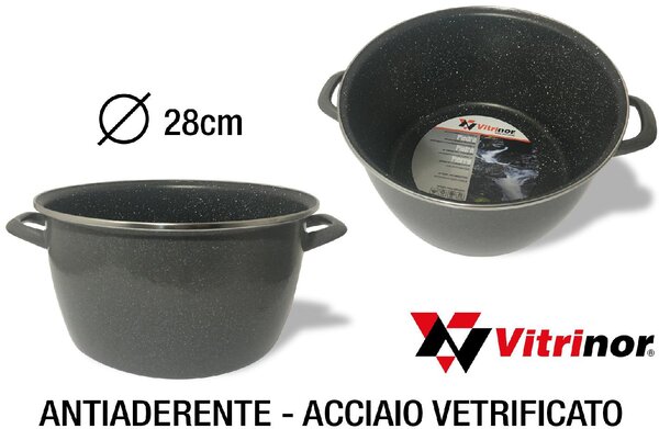 Vitrinor Pentola a Induzione Casseruola 2 Manici cm 28 Acciaio Vetrificato